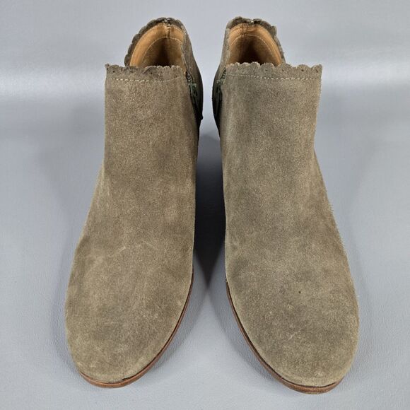 Jack Rogers Size 8 Bootie Marianne Oak Suede Boots Scalloped Side Zip Heel - Picture 9 of 12